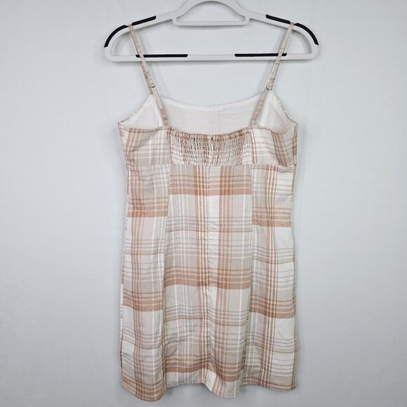 NWT AEROPOSTALE Plaid Mini Dress BROWN & WHITE size M Smocked Back Preppy Cute - Picture 6 of 8
